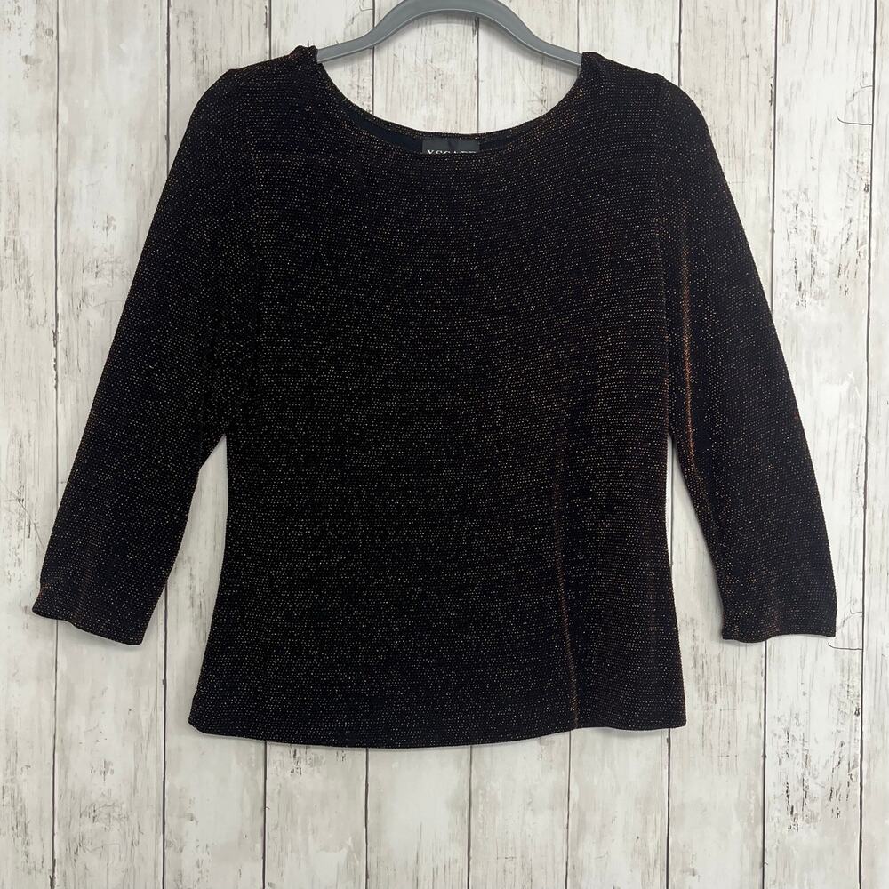 Xscape Metallic Top Medium Black Orange Shimmer Blouse Evening Party Wear